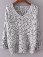 Romwe Grey V Neck Loose Textured Sweater