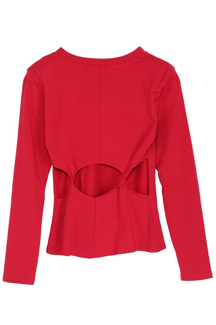 Romwe Cut Out Back Red Basic Tee