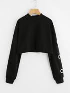 Romwe Drawstring Hem Ring Sleeve Sweatshirt