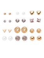 Romwe Gold Plated Rhinestone Geometric Stud Earrings Set