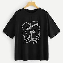 Romwe Plus Abstract Graphic Print Tee
