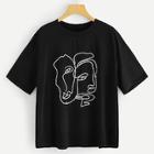 Romwe Plus Abstract Graphic Print Tee
