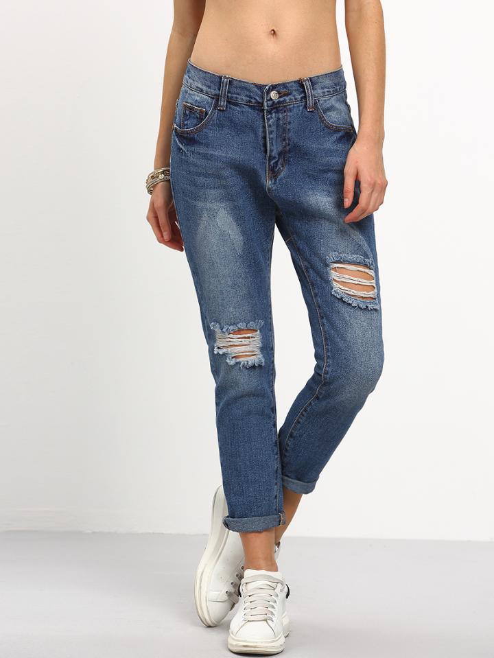 Romwe Ripped Stone Wash Jeans