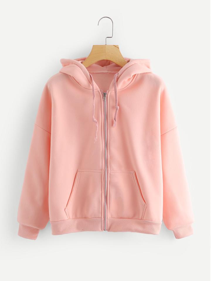 Romwe Drop Shoulder Hooded Jacket
