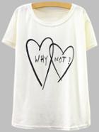 Romwe Ivory Heart Print Drop Shoulder T-shirt