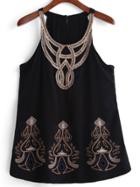 Romwe Halter Embroidered Tank Top