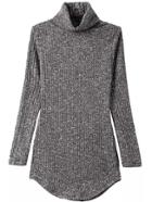 Romwe Turtleneck Curved Hem Grey Sweater Dress