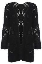 Romwe Hollow Pocketed Black Knitted Cardigan