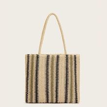 Romwe Plaited Tote Bag With Double Handle