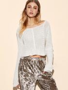 Romwe White Cable Knit Eyelet Crop Sweater