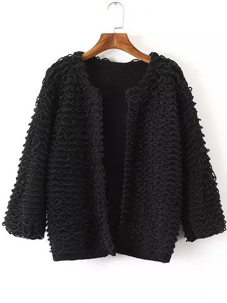 Romwe Long Sleeve Open Front Black Coat