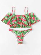 Romwe Flamingo Print Bikini Set