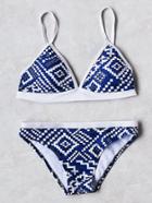 Romwe Blue Geometric Print Triangle Bikini Set