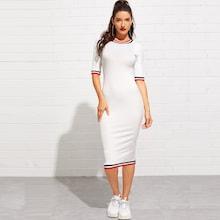 Romwe Striped Rib Knit Bodycon Dress