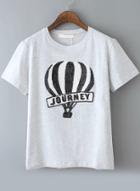 Romwe With Sequined Hot Air Balloon Pattern Grey T-shirt