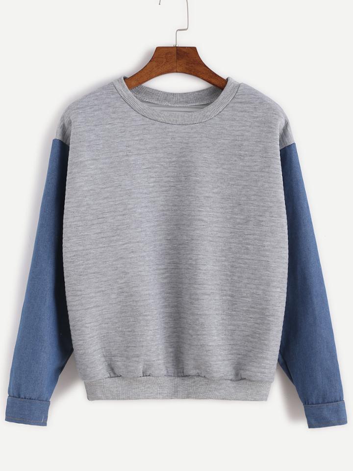 Romwe Contrast Long Sleeve Sweatshirt