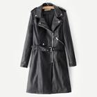 Romwe Faux Leather Belted Trench Coat