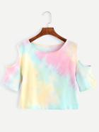 Romwe Multicolor Pastel Tie Dye Open Shoulder T-shirt