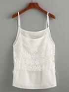 Romwe White Flower Lace Overlay Cami Top