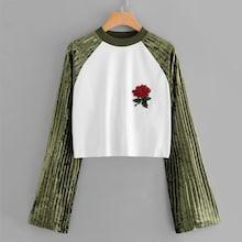 Romwe Rose Embroidered Sweatshirt