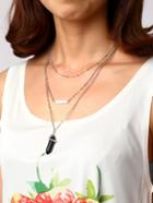 Romwe Faceted Stone Metal Bar Pendant Wrap Link Necklace