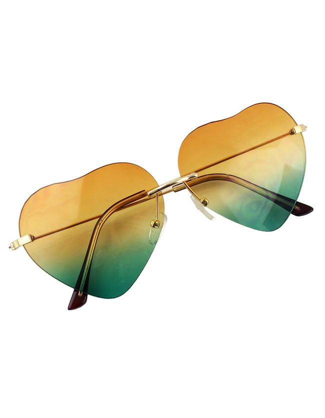 Romwe Yellow Heart Shape Women Sunglasses