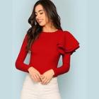 Romwe Zip Back Ruffle One Sleeve Tee