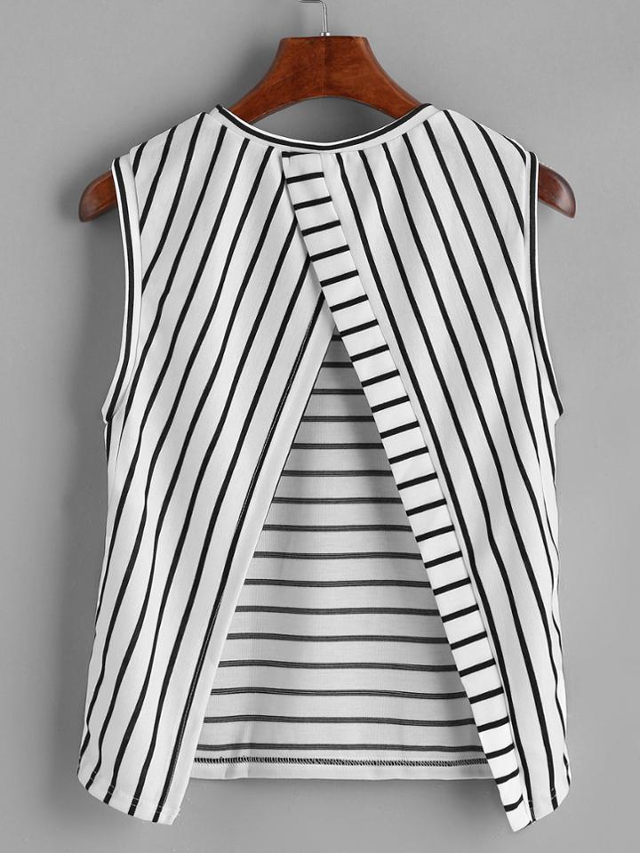 Romwe Overlap Back Striped Tank Top