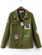 Romwe Army Green Embroidery Patch Coat With Pockets
