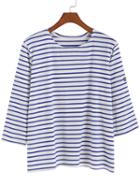 Romwe Half Sleeve Striped Loose T-shirt