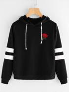 Romwe Rose Patch Stripe Sleeve Hoodie