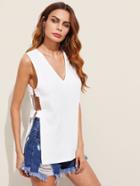 Romwe V Neckline Cut Out Ring Side Top