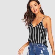 Romwe Double V-neckline Striped Cami Top