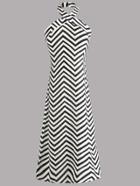 Romwe Black White Wave Textured Backless Halter Maxi Dress