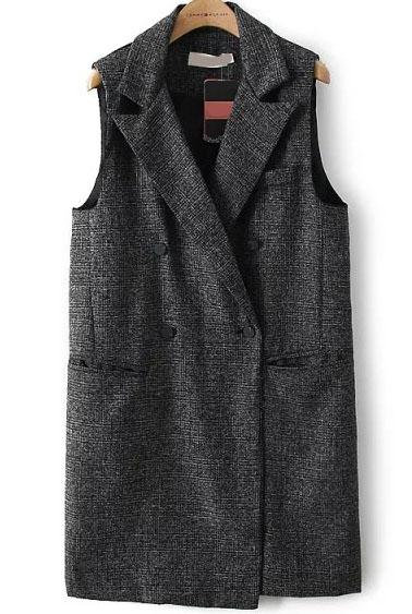 Romwe Lapel Double Breasted Edge Pockets Vest