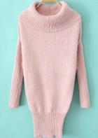 Romwe High Neck Batwing Knit Pink Sweater Dress