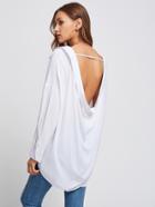 Romwe Rolled Sleeve Dip Hem Open Back Blouse