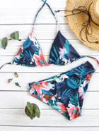 Romwe Tropical Print Triangle Bikini Set