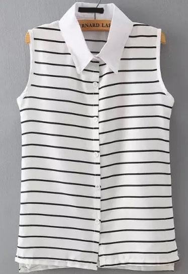 Romwe Lapel Striped Tank Top