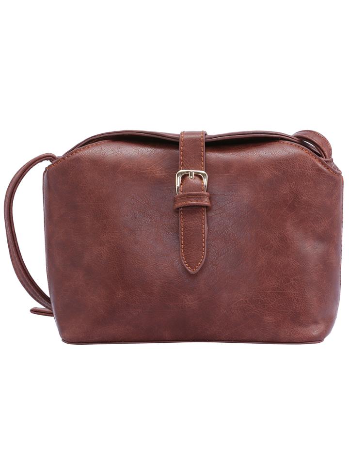 Romwe Brown Buckle Pu Satchel Bag