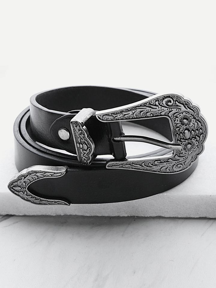 Romwe Floral Design Contrast Buckle Belt