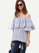 Romwe Royal Blue Ruffle Off The Shoulder Blouse