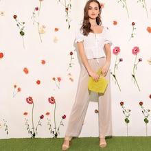 Romwe Tie Neck Schiffy Ruffle Hem Top