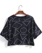 Romwe Geometric Print Crop Loose T-shirt
