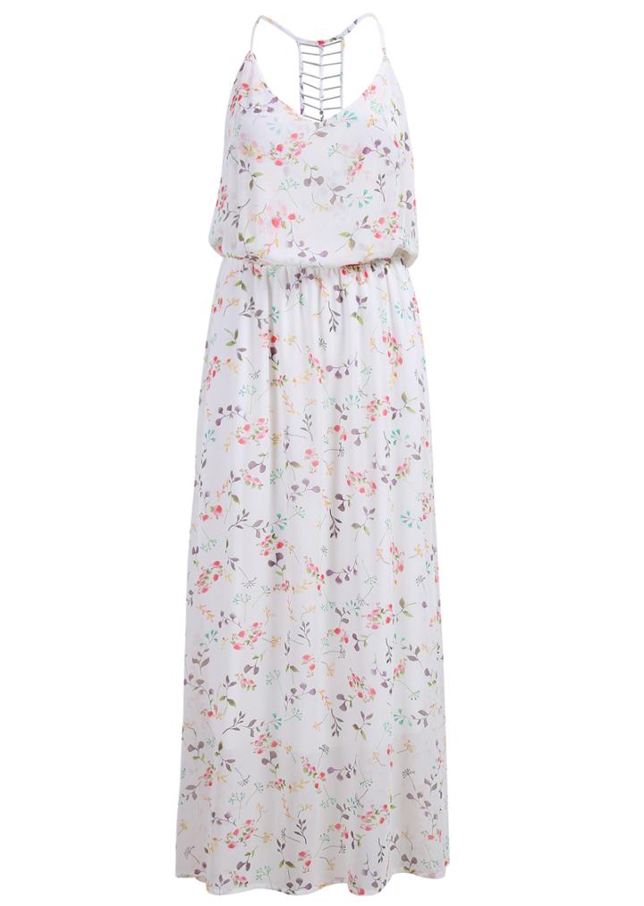 Romwe Y-back Hollow Florals Chiffon Dress