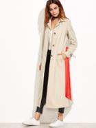 Romwe Apricot Back Flap Trench Coat With Sash Belt