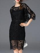 Romwe Black Crochet Hollow Out Two-piece Dress