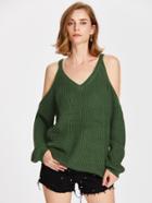 Romwe Cold Shoulder Boxy Jumper