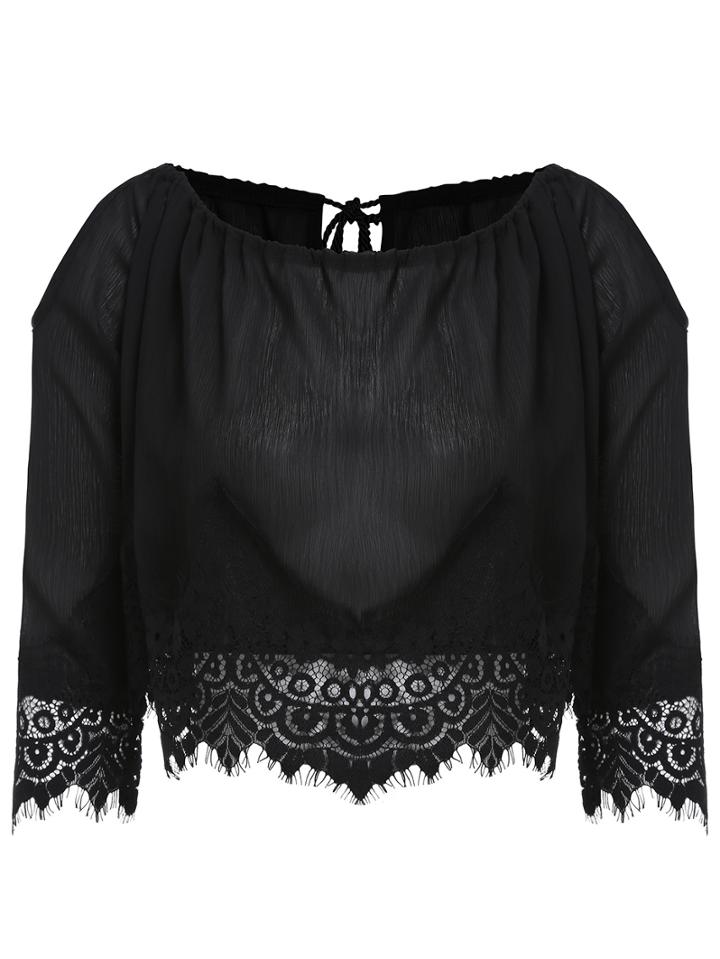 Romwe Lace Hem Crop Top