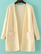 Romwe Beige Ribbed Split Side Longline Sweater Coat With Pocket